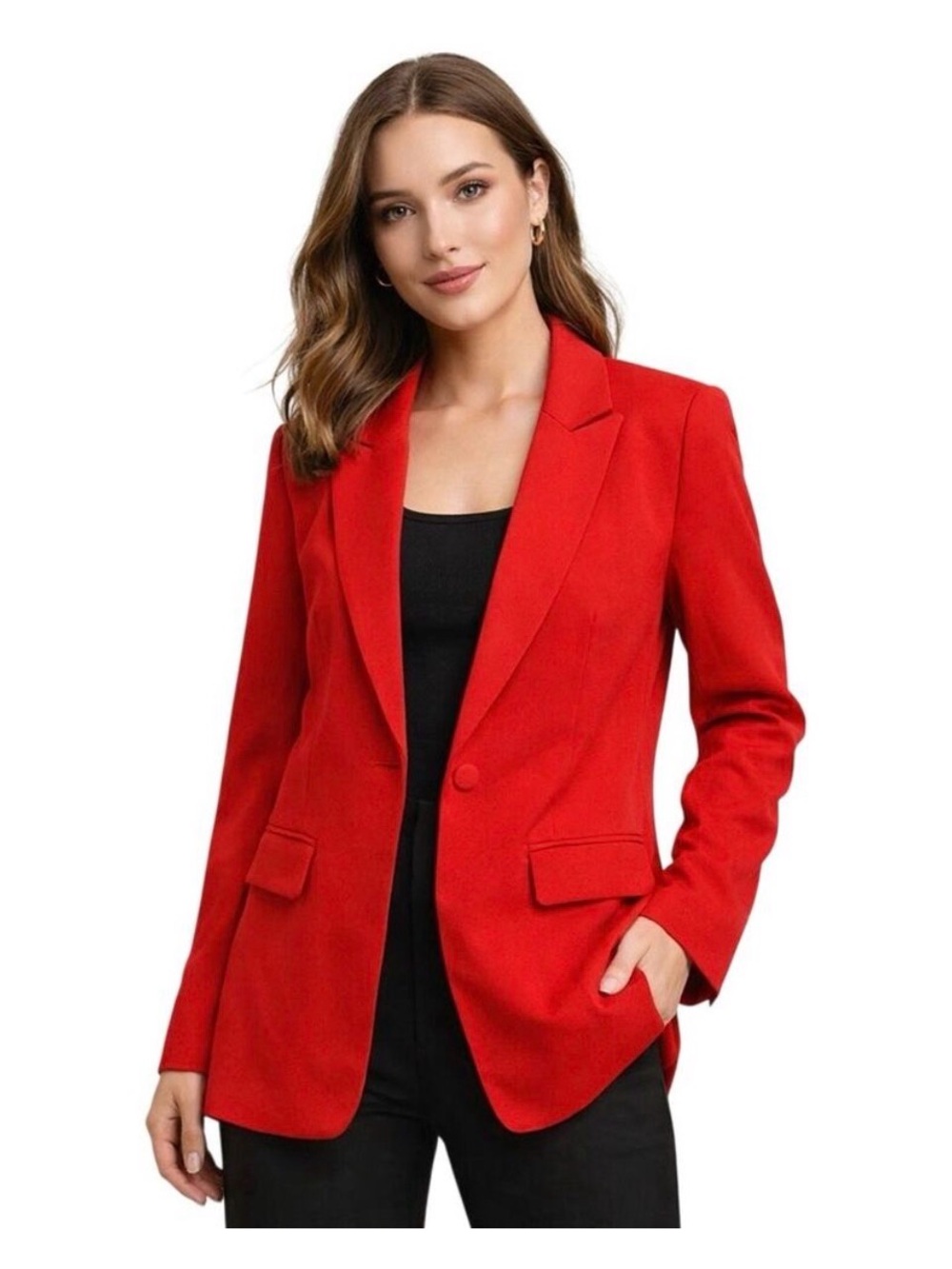 Women's Tailored Red Single-Button Blazer